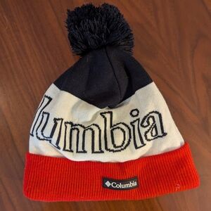 Columbia  Red and Black Pom-Pom Beanie